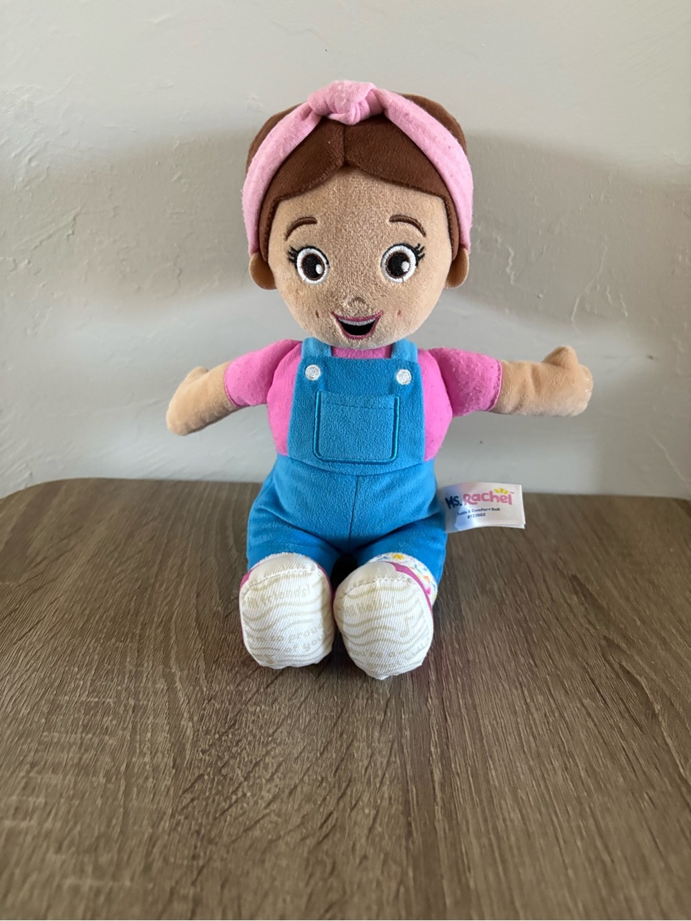 Rachel Pink Headband Plush Doll in Blue Overalls